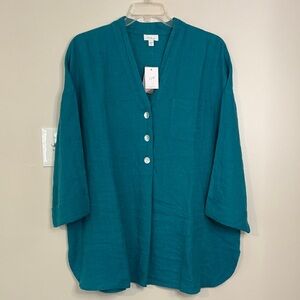 NWT J. Jill size XL Tall Pure Jill Yarn-Dyed 100% Linen Button Front Tunic